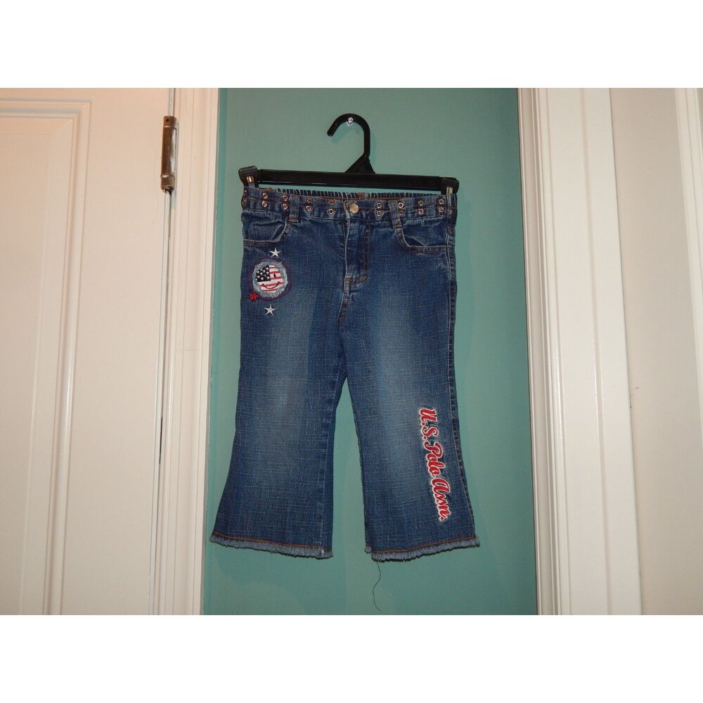 U.S. Polo Assn. Toddler Girls 24M Patriotic Embroidered Raw‑Hem Jeans